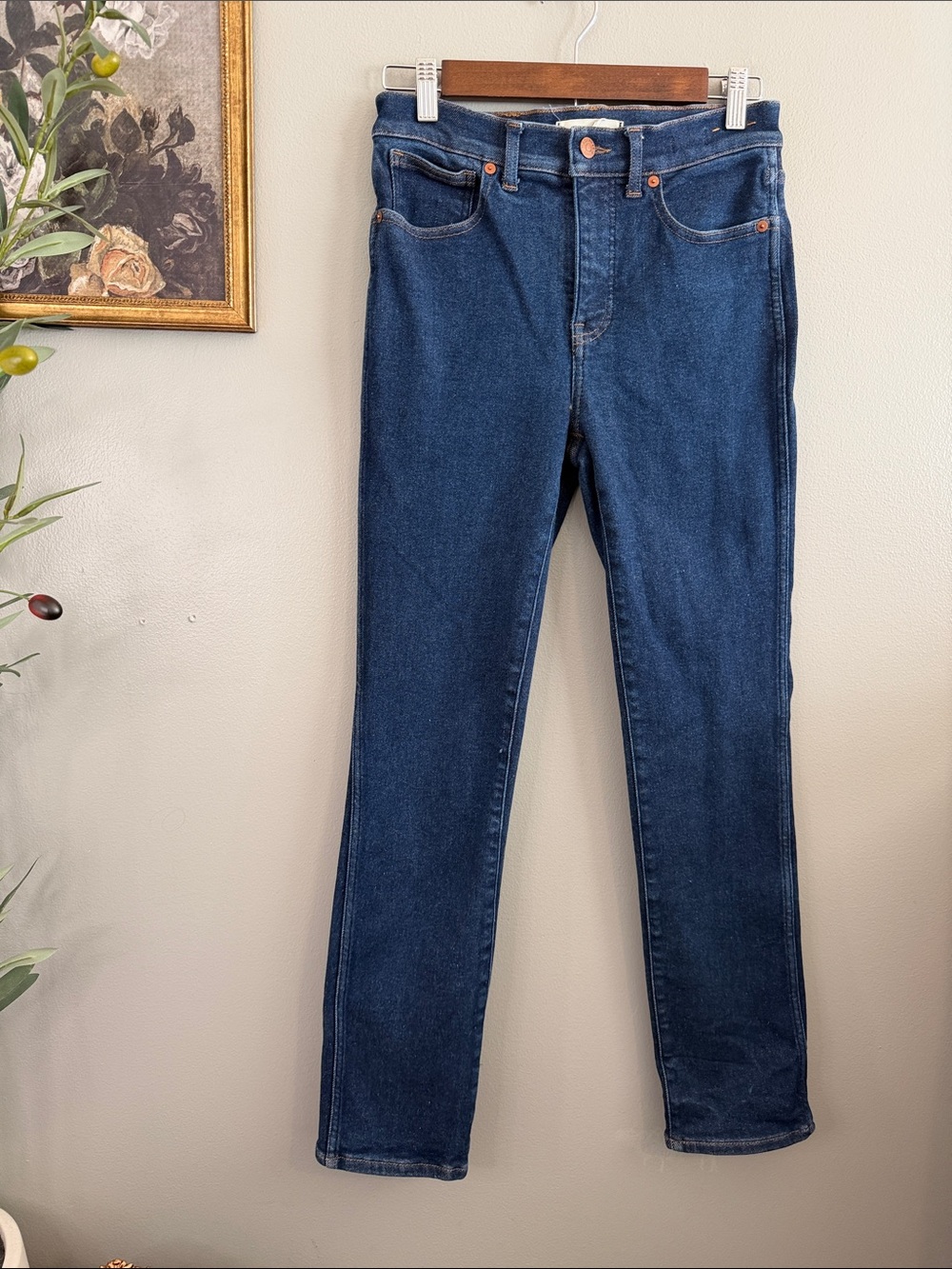 Madewell Mid-Rise Stovepipe Jeans Size 27 Dark Wash Straight Leg Stretch - Picture 3 of 8